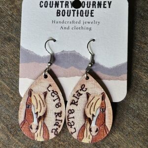 NWT Horse Earrings - Brown Wooden